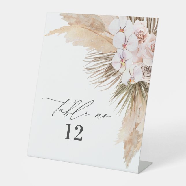 Dried botanical pampas natural botanical rustic pedestal sign (Front)