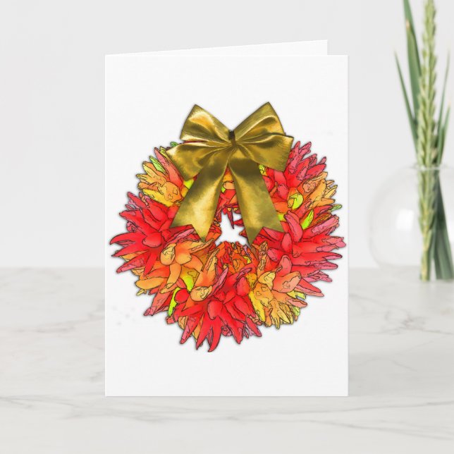 Dried Chilli Pepper Wreath & Gold Bow Holiday Card (Front)