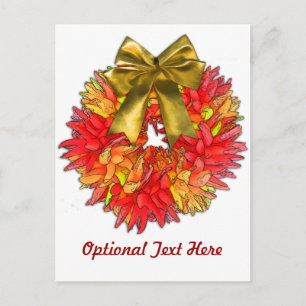 Dried Chilli Pepper Wreath & Gold Bow Postcard