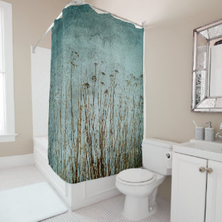 Dried Fall Plants Rustic Green Blue Brown Shower Curtain