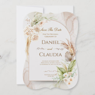 Dried Floral Arch Wedding Invitation with Grass