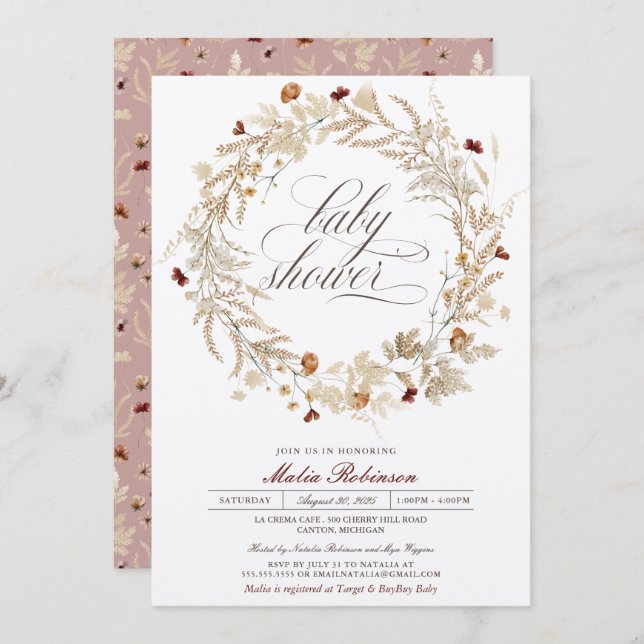 Dried Floral Wildflowers Autumn Fall Baby Shower I Invitation (Front/Back)