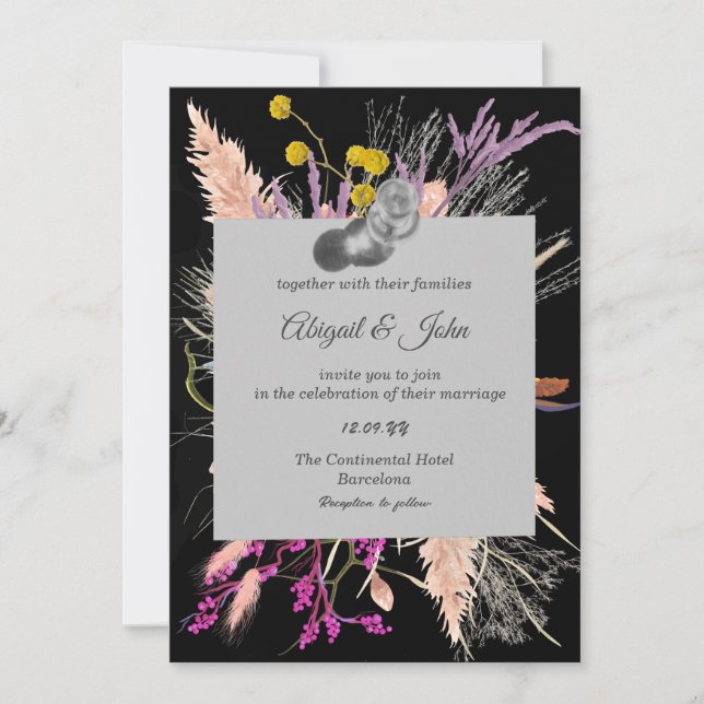 Dried Flower/ Black and White Wedding Invitation (Front)