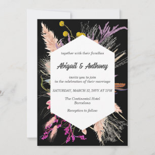 Dried Flower/ Black and White Wedding Invitation