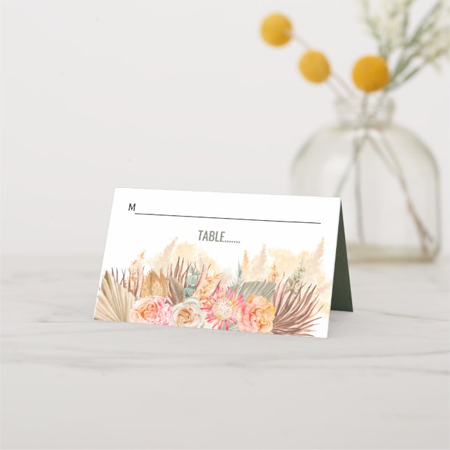 Dried flowers and pampas grass stained green place card (Front)
