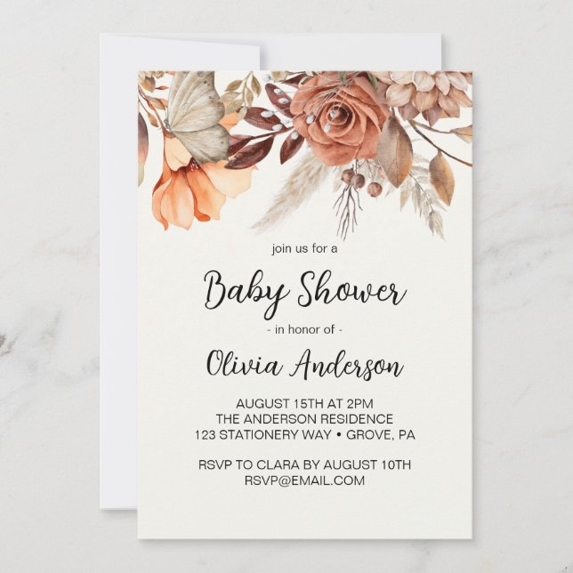 Dried Flowers Boho Baby Shower Invitation (Front)