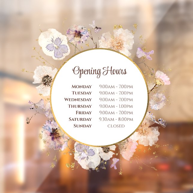 Dried Flowers Circle Opening Hours Window Cling (Sheet 2)