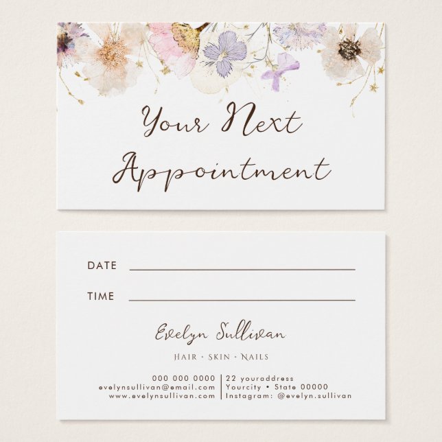 Dried flowers elegant appointment card (Front & Back)
