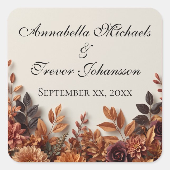 Dried Flowers Fall Floral Custom Name Square Sticker (Front)