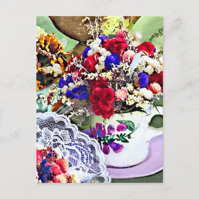 Dried Flowers in Teacups Postcard (Front)