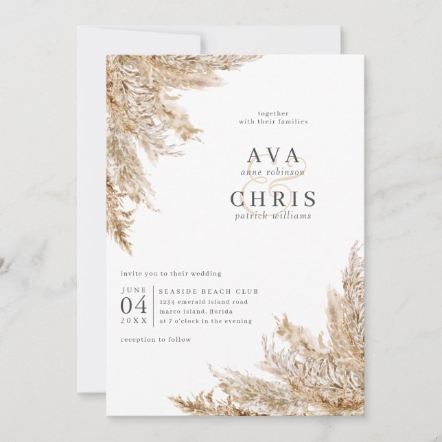 Dried Grass Pampas Wedding Invitation (Front)
