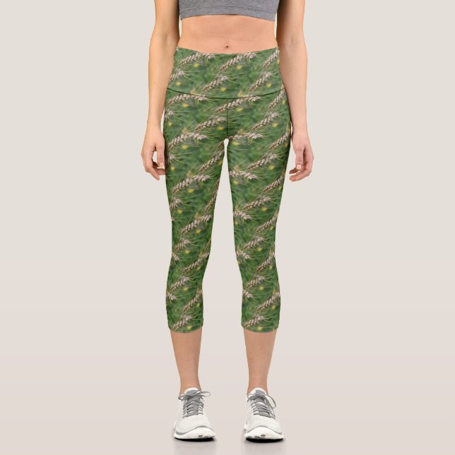 Dried Grasses Nature Pattern  Capri Leggings (Front)