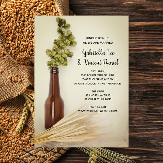 Dried Hops and Wheat Brewery Wedding Invitation