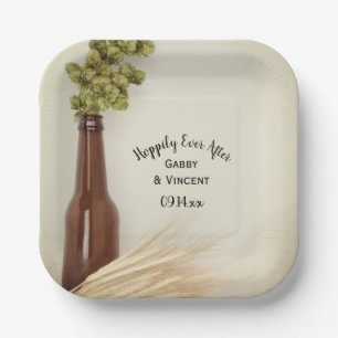 Dried Hops and Wheat Hoppily Ever Brewery Wedding Paper Plate