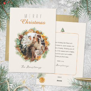 Dried Orange Watercolor Wreath Photo Christmas Holiday Card