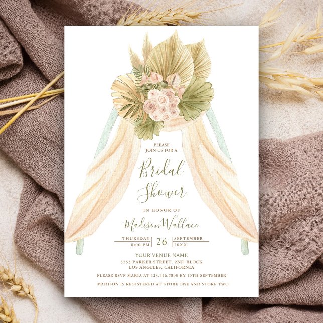 Dried Palm Floral Boho Triangle Arch Bridal Shower Invitation (Creator Uploaded)