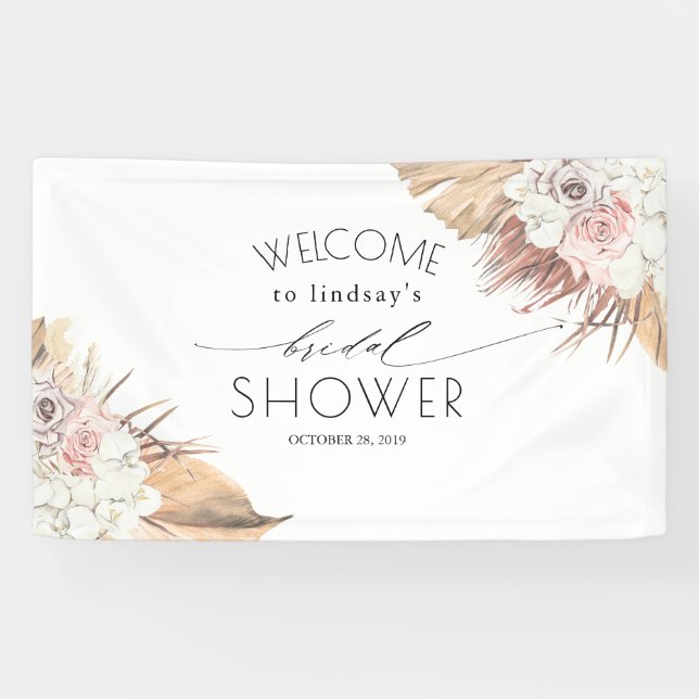 Dried Palm Foliage Tropical Bridal / Baby Shower Banner (Horizontal)