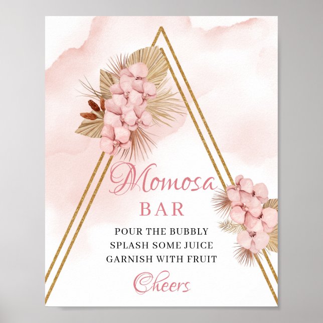 Dried Palm Leaves Blush Flowers Momosa Bar Sign (Front)
