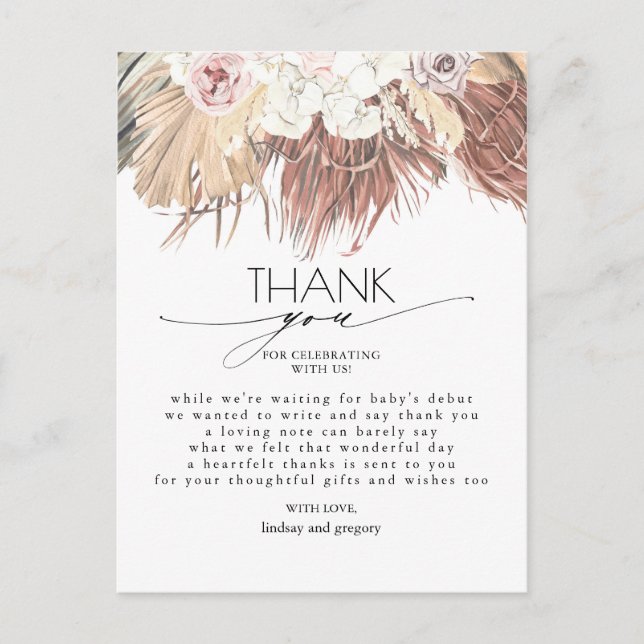 Dried Palm Leaves Foliage Baby Shower Thank You Postcard (Front)