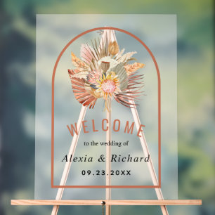Dried palm leaves terracotta frosted wedding acrylic sign