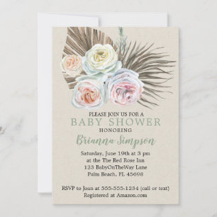 Dried Palm Modern Boho Floral Neutral Baby Shower Invitation