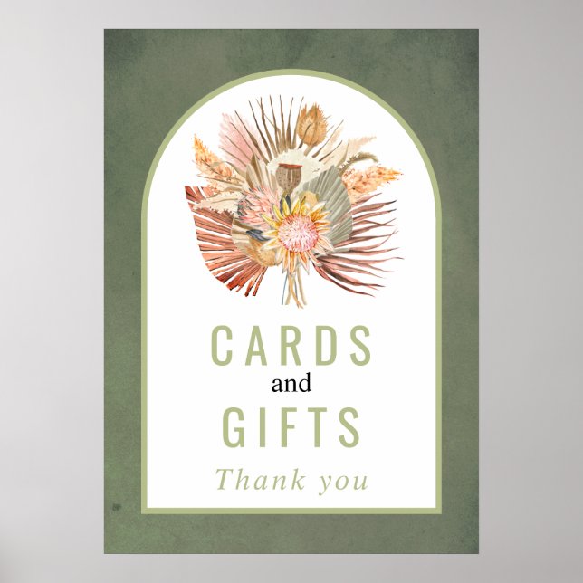 Dried palm, pampas grass sage green wedding poster (Front)