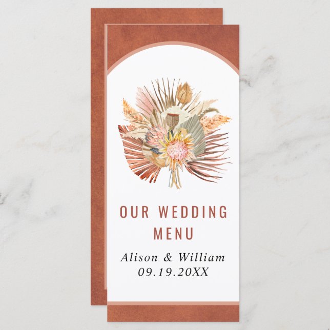 Dried palm pampas grass terracotta wedding menu (Front/Back)