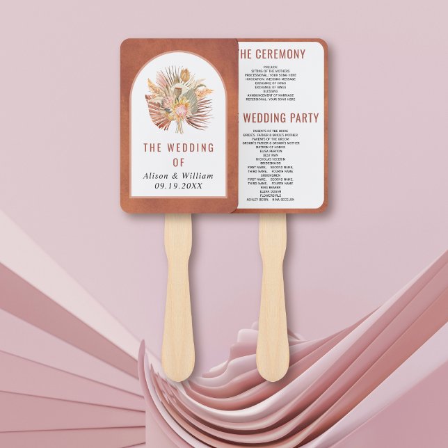 Dried palm pampas grass terracotta wedding program hand fan (Creator Uploaded)