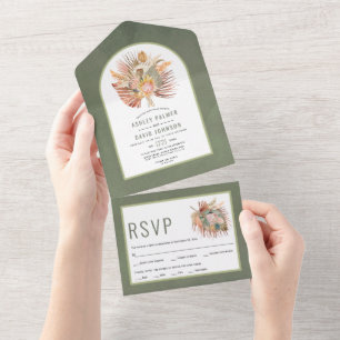 Dried palms and pampas grass green wedding    all  in one invitation