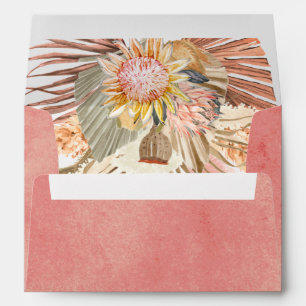 Dried palms and pampas grass pink wedding envelope