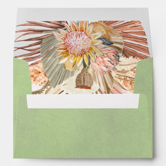 Dried palms and pampas grass sage green wedding envelope (Back (Bottom))