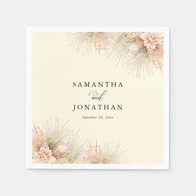 Dried Palms Blush Flowers Boho Wedding Napkin (Front)