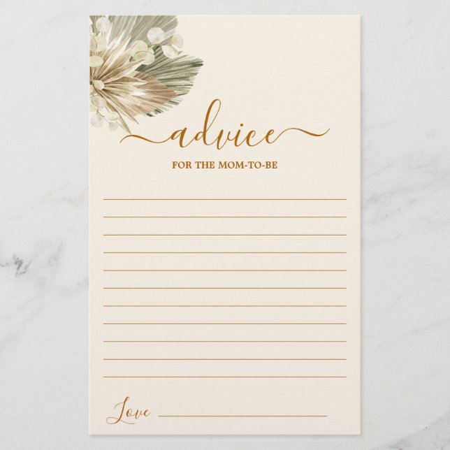 Dried Palms Lunaria Advice for the Mum To Be card (Front)