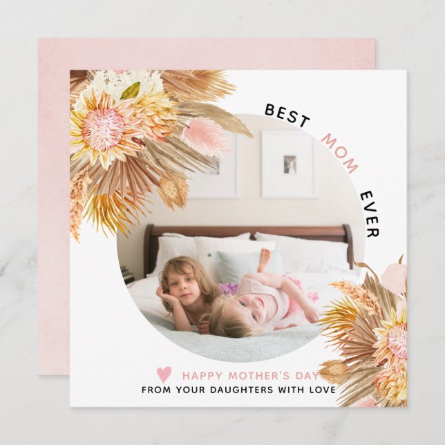 Dried pampas grass and flowers Mother's Day photo Holiday Card (Front/Back)