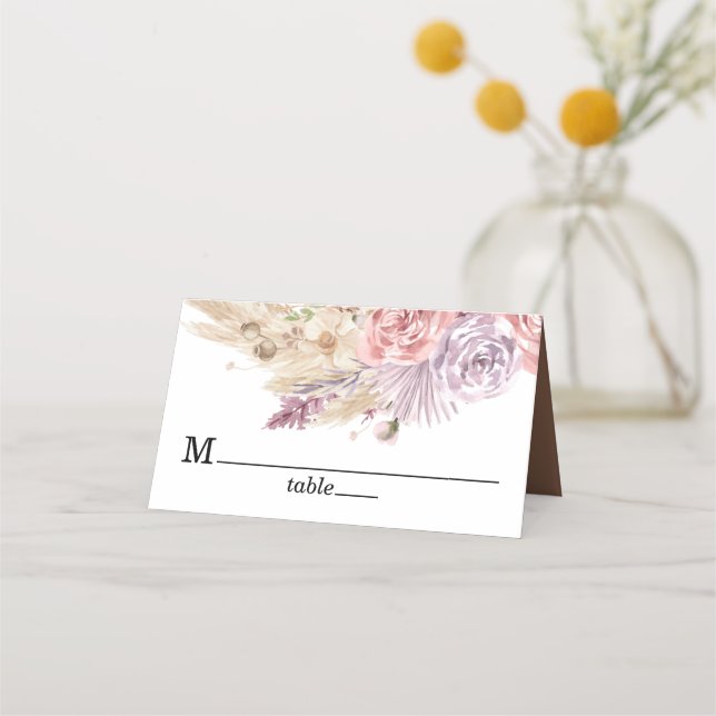 Dried Pampas Grass Floral Brown Wedding Place Card (Front)