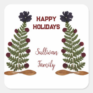 Dried press flower Christmas Tree Square Sticker