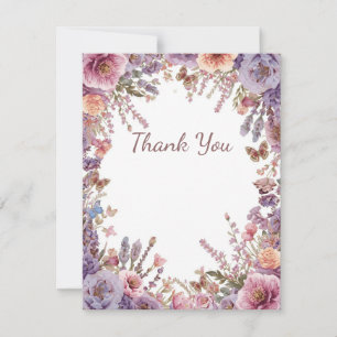 Dried Pressed Pink Lavender Wildflower Thank You Card