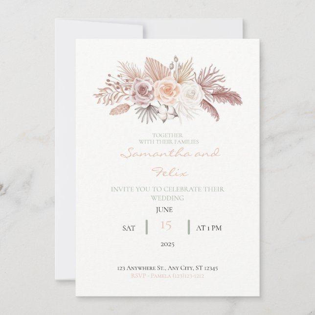 Dried Roses and Leaves Wedding Invitation (Front)