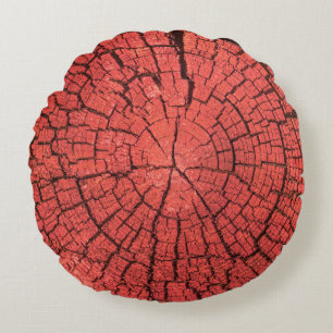 Dried Tree Log Cutaway Pinkish Red Wood Photo Round Cushion