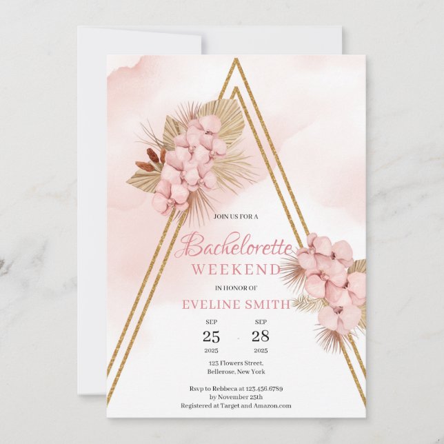 Dried Tropical Flowers Blush Orchid Bachelorette   Invitation (Front)