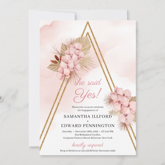 Dried Tropical Flowers She Said Yes Engagement  Invitation (Front)