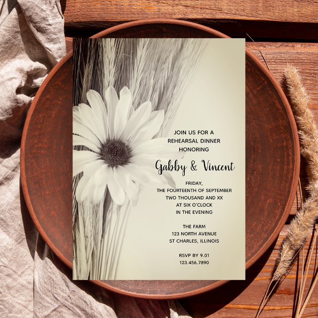 Dried Wheat and Daisy Farm Rehearsal Dinner Invitation (Creator Uploaded)