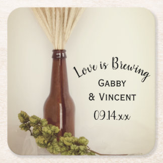Dried Wheat and Hops Brewery Wedding Square Paper Coaster