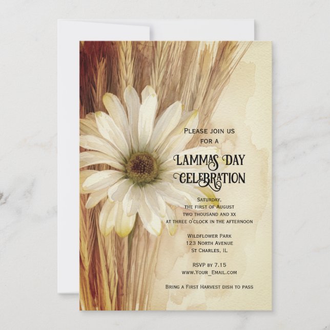 Dried Wheat Daisy Flower Lammas Day Celebration Invitation (Front)