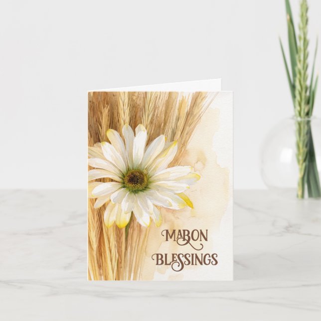 Dried Wheat Grains Daisy Flower Mabon Blessings Card (Front)