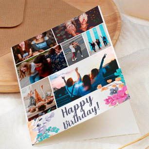 dried wild floral watercolor birthday 7 photo grid card