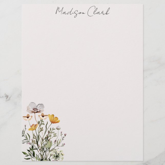 Dried Wildflower Bouquet Personalised Name Custom Letterhead (Front)