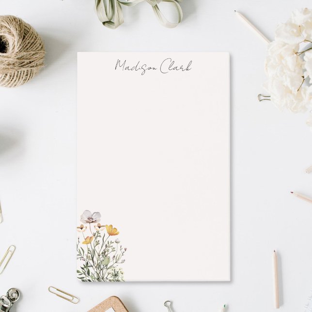 Dried Wildflower Bouquet Personalised Name Post-it Notes (In situ On desk)