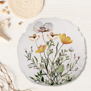 Dried Wildflower Bouquet Round Cushion