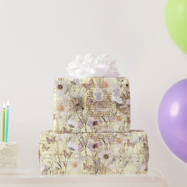 dried wildflowers butterflies wrapping paper (Party Gifts)